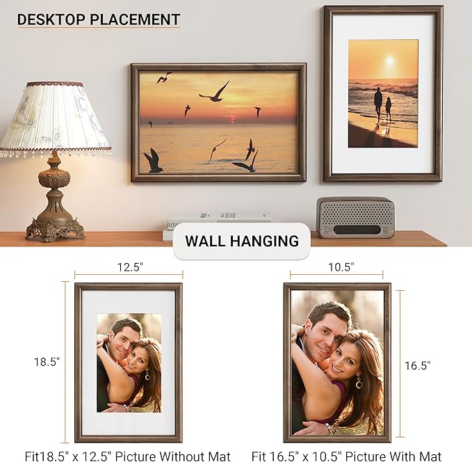 Heimlove 11x17 Picture Frame,11 x 17 Natural Solid Walnut Wood Frame Matted to 8x12 with Tempered Glass,11"x14" Handcrafted wood Poster Frame,Vertical or Horizontal Wall Hanging Display,3 Pack