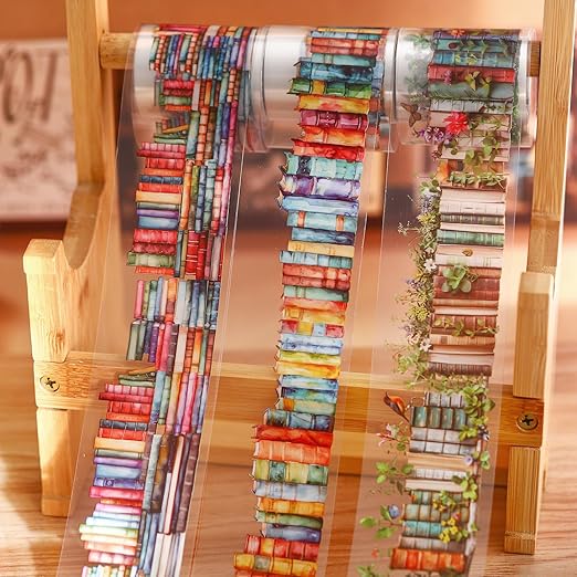 Book-Themed PET Tape Set, 6 Rolls of Library and Nature-Inspired Stickers for Scrapbooking, Journaling, DIY Crafts, and Gift Wrapping