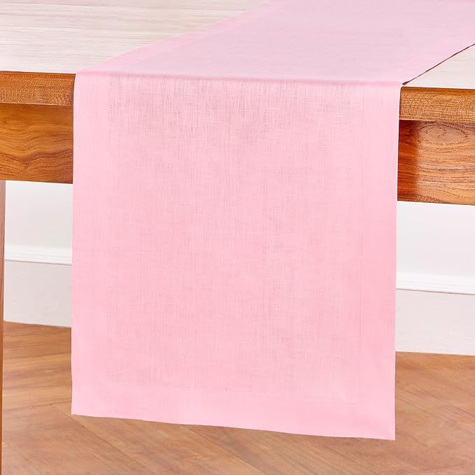 Solino Home Linen Table Runner 36 Inches - 100% Pure Linen Pink Lemonade Table Runner 14 x 36 Inch Ideal for Dresser and Coffee Tables, Valentines, Spring, Easter - Fete