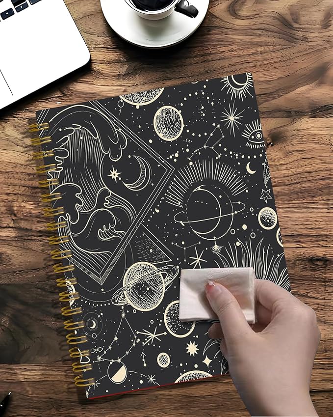 Spiral Journal Notebook,A5 Hardcover Lined Journals for Women 6 x 8.3 in,60 Sheets 120 Pages Thick Paper,Cute College Ruled Writing Notebook for Office Work School(Black Universe Moon)