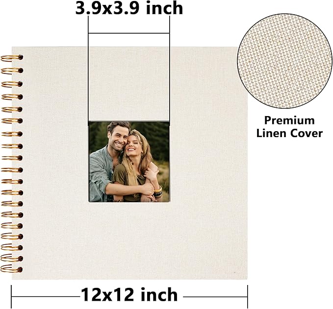 Vienrose 12x12 Inch Scrapbook Album DIY Large Hardcover Kraft White Pages Scrapbook Photo Album Linen Cover Scrap Book Photo Albums Scrapbooking Supplies Kit for Couple Family Wedding Travel