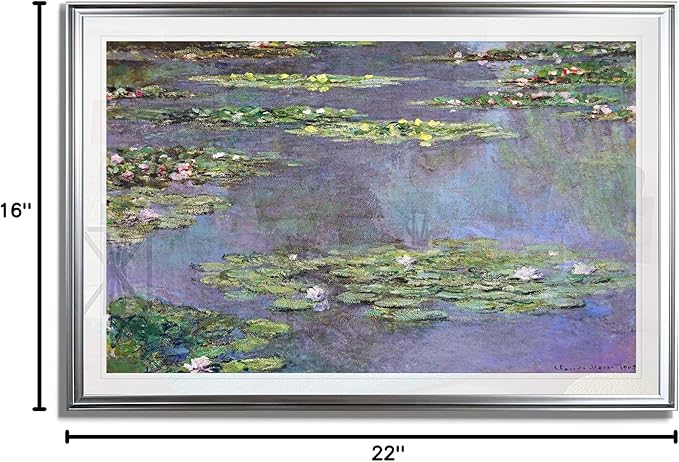 Water Lilies 1905 01 by Claude Monet Fine Giclee Prints Wall Art in Premium Quality Framed Ready to Hang - Silver Frame