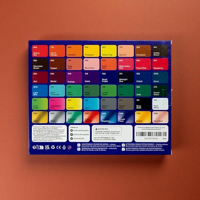ARTISTRO Watercolor Paint Set – 48 Vivid Colors in Portable Box, Including Metallic & Fluorescent Shades – Travel Art Kit for Artists, Hobbyists & Painting Lovers (Premium Home)