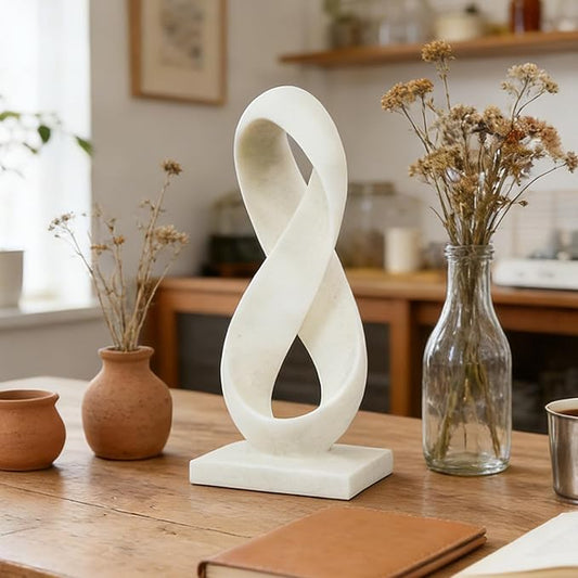 SIMON'S SHOP Modern Abstract Sculpture, 14.5'' Tall Minimalist Figure Eight Tabletop Decor, Hand-Painted Resin Statue for Home or Office, White