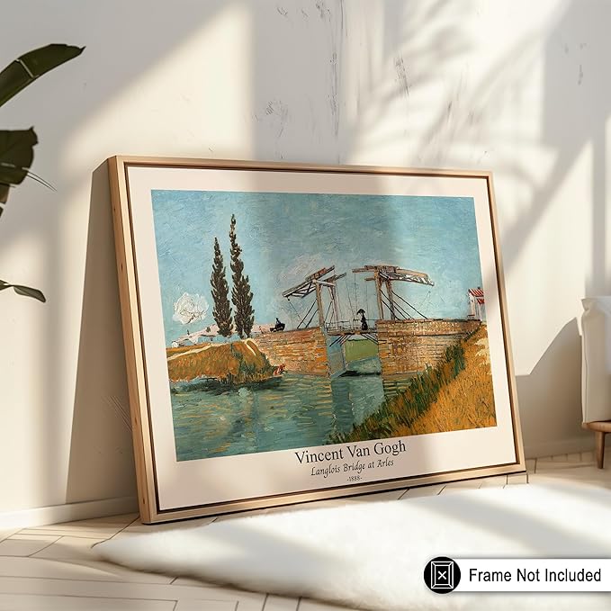 Monem Art Vintage Van Gogh Poster - Retro Langlois Bridge at Arles Print - Impressionism Art - Landscape Art - Fine Art - Classic Painting Art - Bedroom or Office Decor - 8x10 UNFRAMED Wall Art