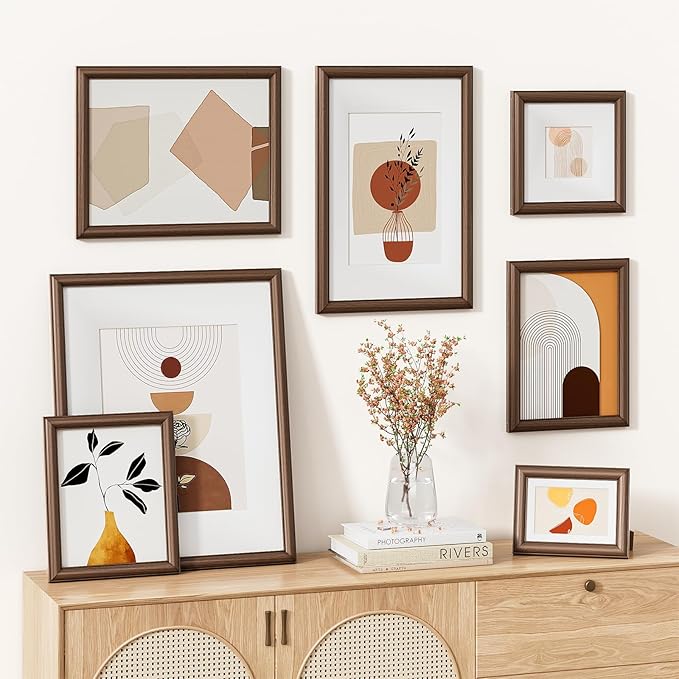 Natural Walnut 12x12 Picture Frames Mat to 8x8 Picture Display,Original Wood Handcrafted Poster Frame,Wooden Frame 12x12 with Tempered Glass Graduation Family Wedding Certificate Photo Wall Mounted