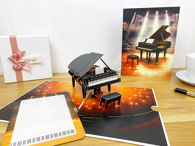 3D Pop Up Piano Greeting Card – Handmade Musical Gift Card for Birthday, Graduation, Recital, Music Teacher – Grand Piano Design with Envelope – Unique Keepsake for Pianists & Music Lovers
