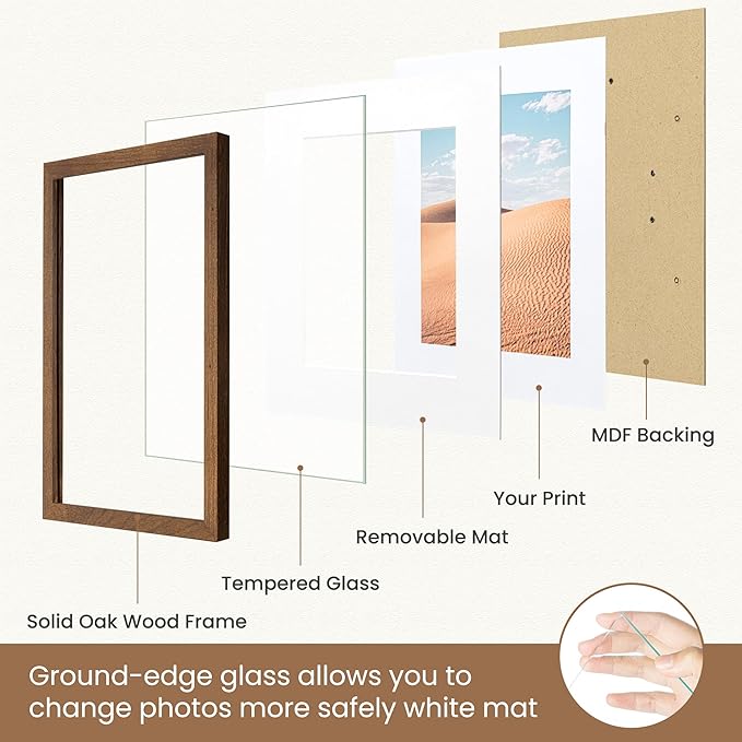 Dreamland 16x16 Picture Frame, 16 x 16 Square Photo Frame with Mat for 12x12, Natural Oak Wood Matted Picture Frames with Tempered Real Glass for Wall Art Photo and Prints, Walnut Color, Set of 3