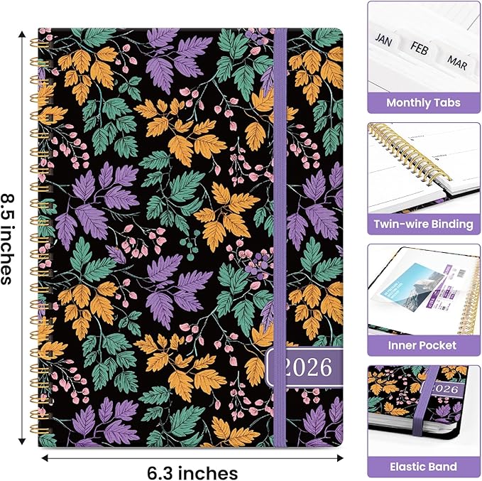 2026 Planner, Monthly and Weekly Calendar Planner for Women, Jan 2026 - Dec 2026, Hardcover Pretty 2026 Agenda Planner Book with Tabs, Spiral Bound, Perfect for School Office Home Supplies, 6.3" x 8.5" - Fall Harmony