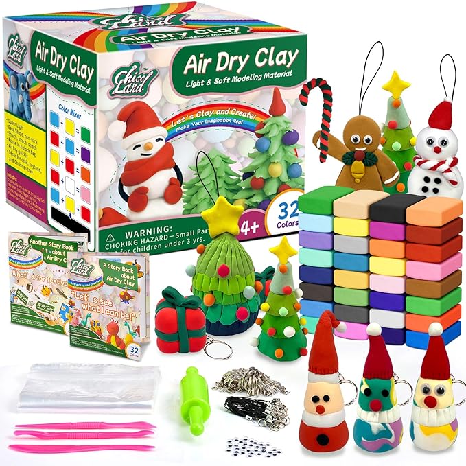 Chico Land Clay Kit - 32 Colors Air Dry Clay, Gift for Boys & Girls Age 4+ Year Old, DIY Model Modeling kit for Kids, with Sculpting Tools, Decoration Accessories, Kids Art Crafts