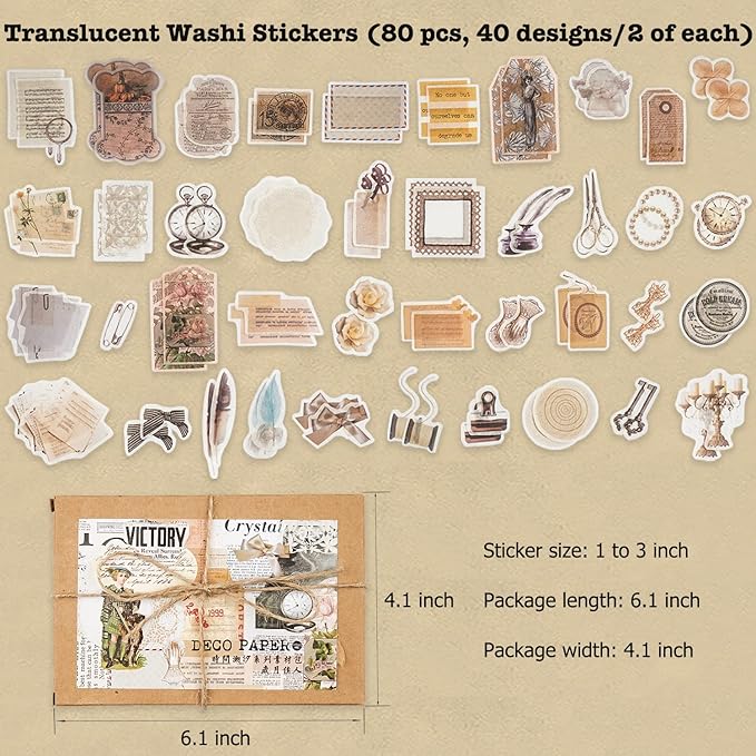 Knaid 200 Pieces Vintage Ephemera Pack Decoupage Paper Junk Journal Kit Scrapbook Planner Sticker Supplies for Art Journaling Bullet Journals Collage Craft Notebooks Album Crafter Gifts (Retro Style)