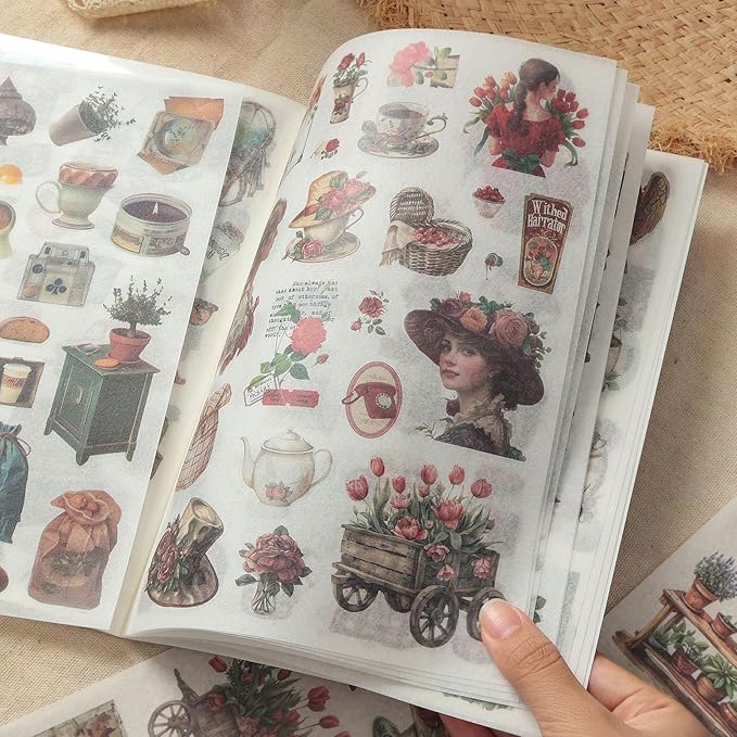 Snycler 2 Books Vintage Scrapbook Stickers 960 Pre-Cut Washi Stickers for Journaling Journal Sticker and Halloween Ghost Pumpkin Designs for Adults Scrapbooking Supplies