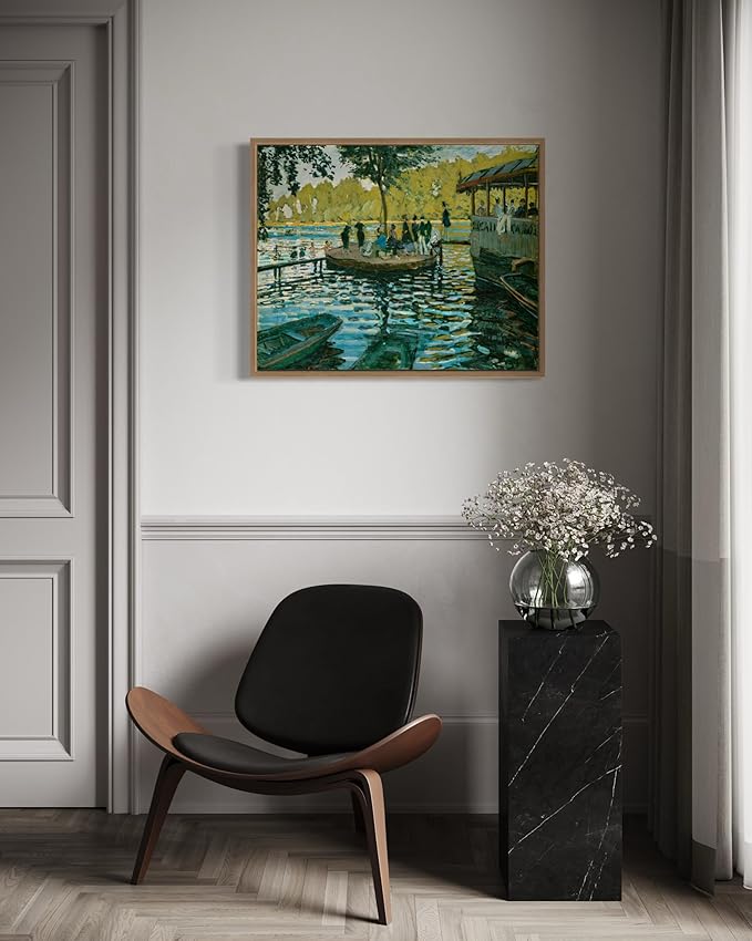 Bain à la Grenouillère Claude Monet Wall Art Print Poster, Impressionist Painting Wall Art Wall Decor, for Bedroom and Living room Bathroom Decor 115 (Bain à la Grenouillère, 11 x 14 inches, Wood Frame)