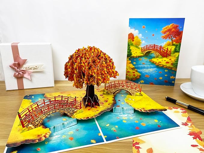 3D Pop Up Greeting Card – Handmade Maple Tree Card for Fall, Thanksgiving, Birthday, Anniversary – Laser Cut Autumn Card with Envelope – Unique Seasonal Gift for Men, Women, Friends, Family