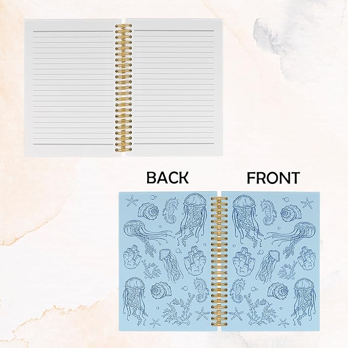 Blue Jellyfish Journal Notebook - Ocean Sea Life Coastal Themed Aesthetic Notebooks College Ruled for Office School Classroom, Gifts for Women Girls Kids, Hardcover Spiral Notebook 5.5"x8.3"