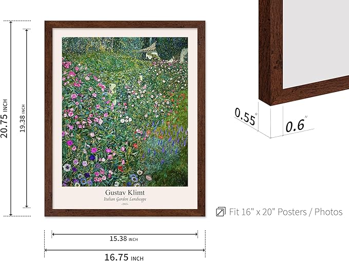 Poster Master Vintage Gustav Klimt Poster - Retro Italian Garden Landscape Print - Art Nouveau - Floral Art - Botanical Art - Classic Painting - Aesthetic Living Room Decor - 16x20 Brown Framed