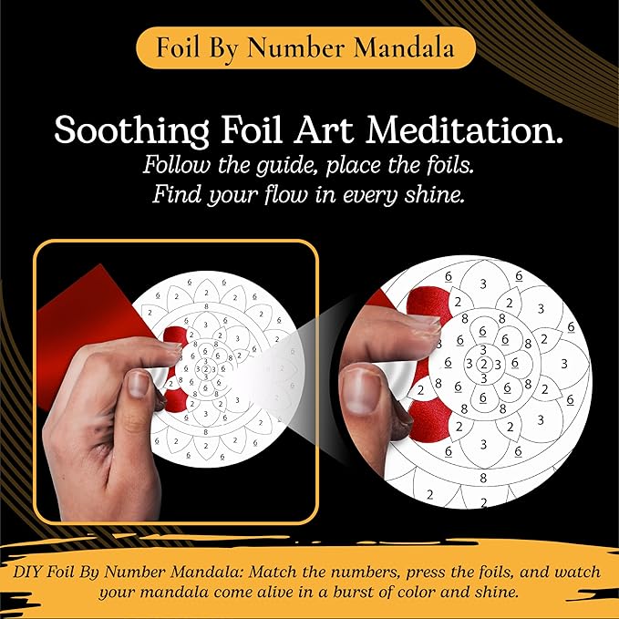 Unwynd Foil by Number Mandala Coaster Kit, 8 Pc DIY Foil Art Kit for Adults, Just Like Paint by Number Kits, Relaxing Arts & Crafts Coaster Set, Craft Gift for Teen & Women
