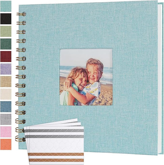 Scrapbook Photo Album 8x8 Inches 40 Pages Hardcover Kraft Paper Linen Cover Scrap Book Memory Book DIY Scrapbook Albums for Wedding Baby Boyfriend Travel Anniversary Family, LightBlue