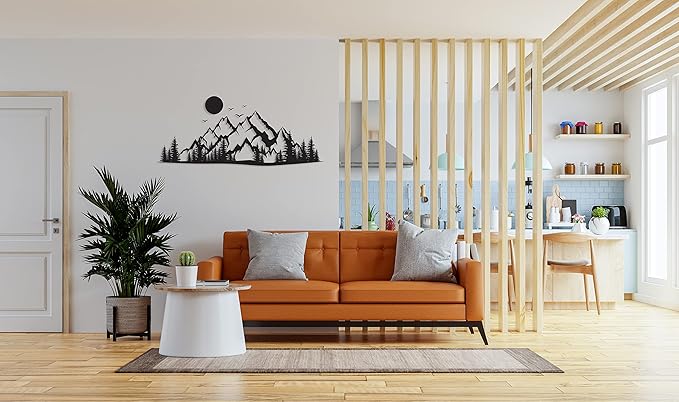 DecoSoul Mountain Metal Wall Art, Large Mountain Range View Decor, Nature and Forest Decorations, Home Decor, Fireplace Metal Wall Hanging for Living Room, Indoor or Outdoor, Modern Housewarming Gift