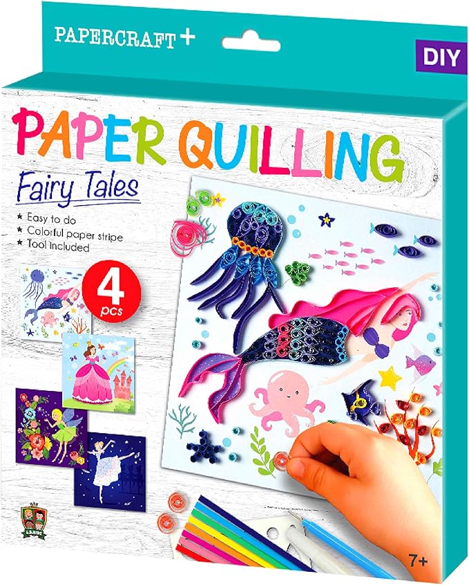 C.S. Kids DIY Quilling Arts & Crafts Gifts Fairy Tales | 3D Paper Quilling Design Kits for Kids, Make Your Own Paper Art (Strips & Tools Included)