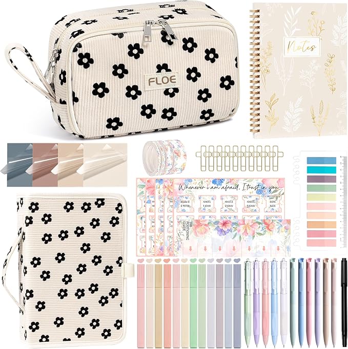 Bible Study Supplies Journaling Kit for Women with Bible Cover Case, Christmas Christian Gifts for Women, Bible Study Tools Accessories Set with Highlighters Pens, Pencil Case Notebook Annotation Kit