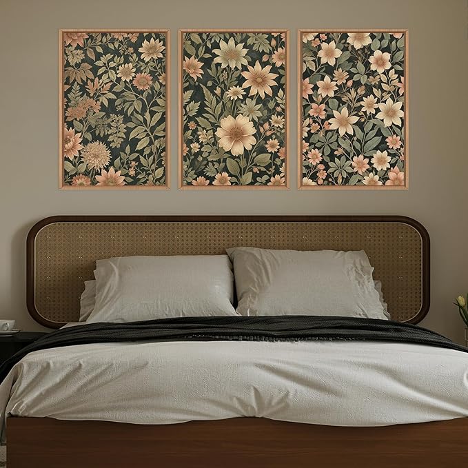 HPINUB Vintage Wildflower Flowers Framed Canvas Wall Art Set,Modern Botanical Floral Wall Decor,Retro Neutral Flower Artwork,Boho Mid Century Plant Art Prints for Living Room,Bedroom,Office-24 x36 x3