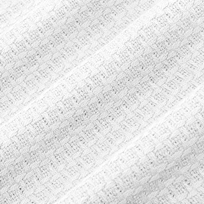 Sweet Home Collection 100% Fine Cotton Luxurious Basket Weave Blanket, White Full/Queen