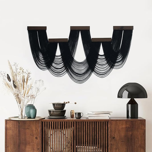 LB Large Macrame Wall Hanging, Black Boho Tapestry Wall Hanging Macrame Wall Art Handmade Yarn Woven Wall Art Modern Home Decor Headboard Wall Decor for Bedroom Living Room Dorm Nursery, 53x28 Inch