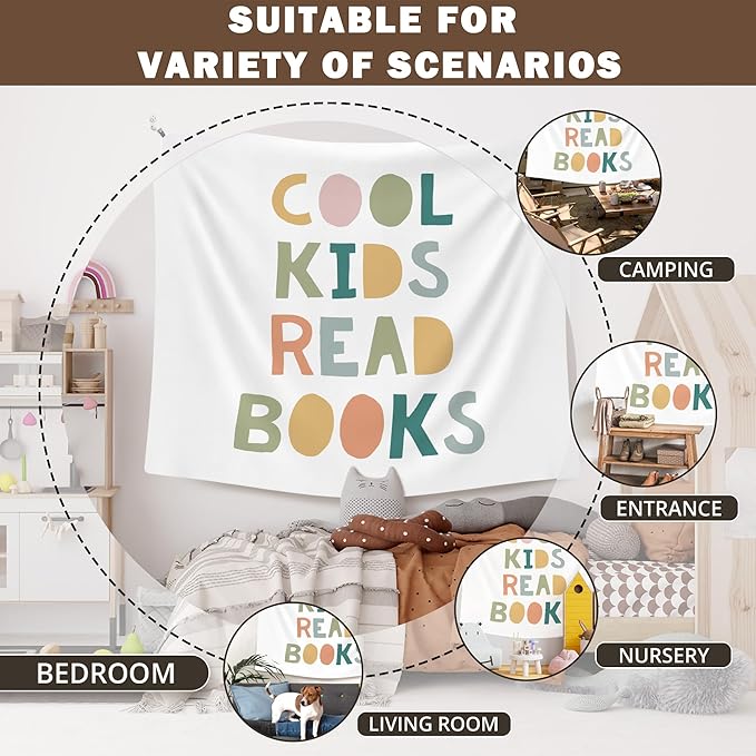 XLDLIOO Boho Classroom Tapestry, Cool Kids Read Books Wall Tapestry, Boho Classroom Decor, Kids Tapestries Decor Art for Reading Room Corner Nook Library, 50x60in