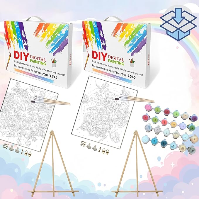 BAISITE Paint by Numbers Kit for Adults Beginners,8" Wx12 L 2 Pack Canvas for Painting Kits for Adults in Colorful Box 5152-ALREADY Framed
