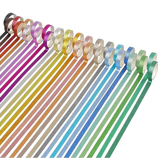 AEBORN Thin Glitter Washi Tape - 30 Rolls 10mm Colored Rainbow Washi Masking Tape Set, Skinny Decorative Tape for Bullet Journal, DIY Crafts, Planner, Scrapbook, Gift Packaging (Glitter-30J)