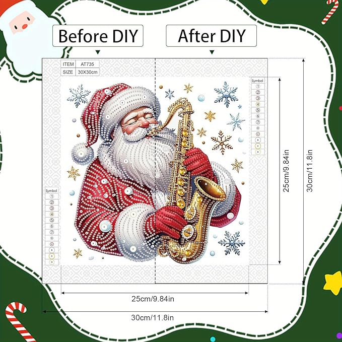 Tontut Diamond Painting Kits for Adult Beginners, Musical Father Christmas 5D Special Diamond DIY Crystal Rhinestone Crafts for Christmas Home Wall Decoration
