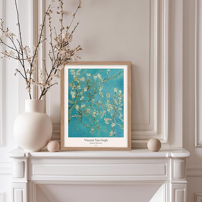 Monem Art Vintage Van Gogh Poster - Retro Almond Blossoms Print - Impressionism Art - Fine Art - Classic Painting Art - Flower Art - Floral Bedroom or Office Wall Decor - 11x14 Beige Framed