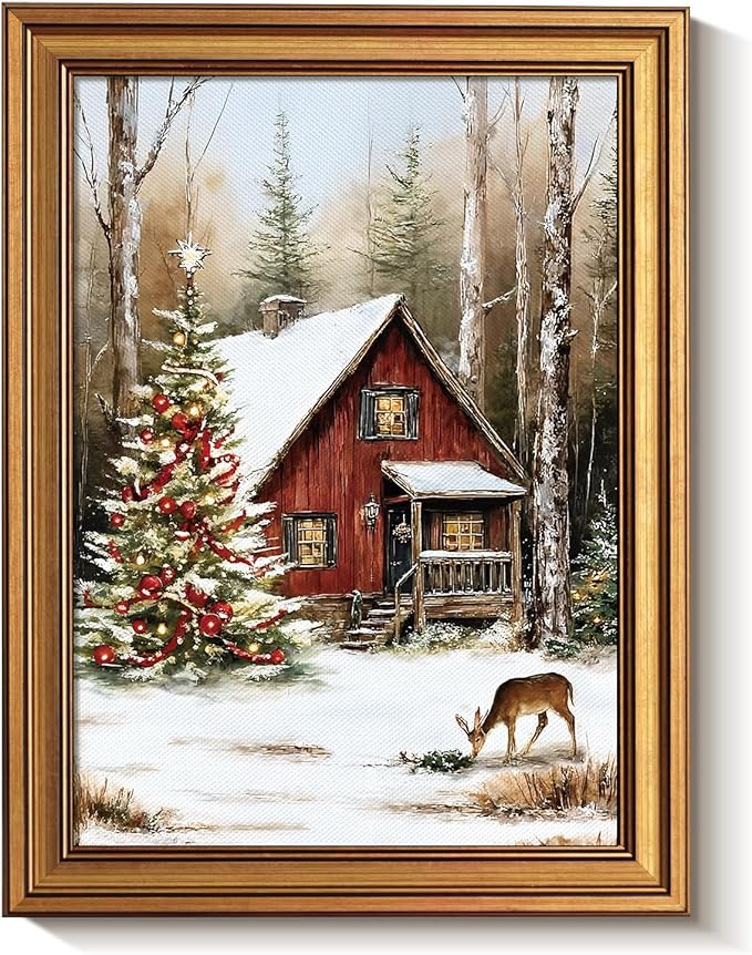 Bzstyleart Vintage Wall Art Decor for Home Decor,Framed Farmhouse Christmas Decor Indoor,Winter Farmhouse Wall Art Christmas Bathroom Decoration,12 x 16 Inch