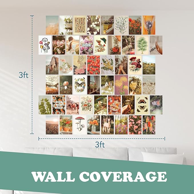 Artivo Aesthetic Wall Collage Kit, Cottagecore & Boho Nature Posters, Bedroom Decor for Teen Girls, 50 Set 4x6 inch
