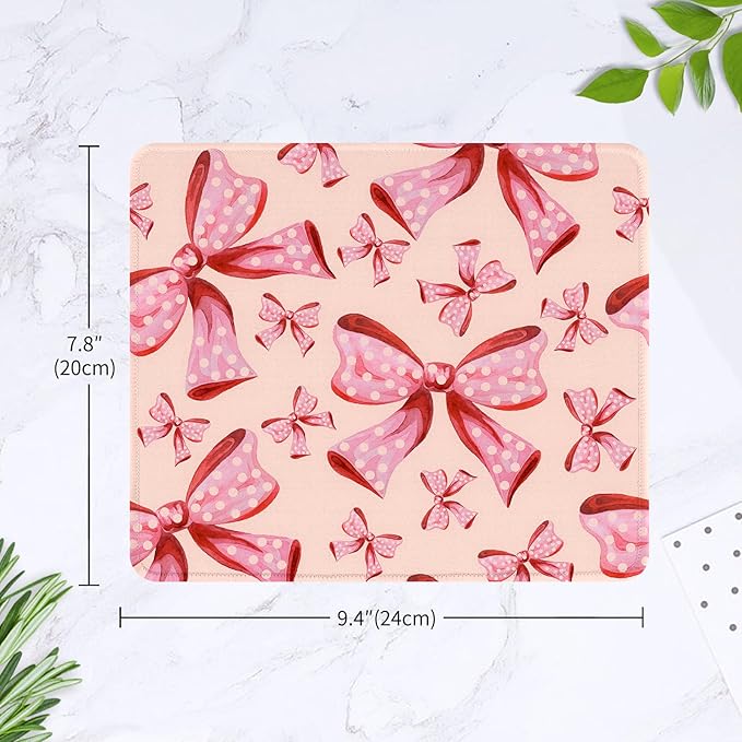 Seorsok Square Aesthetic Oversized Pink Polka Dot Bows Mouse Mat,Premium Textured Mouse Pads for Office Laptop,Washable Square Mousepads with Extended Stitched Edges Non Slip Rubber Base