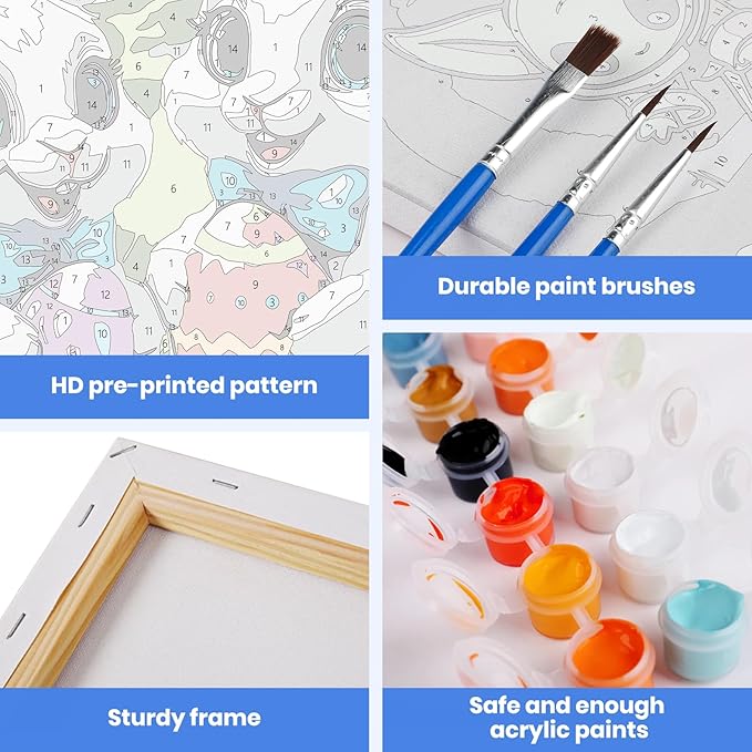 MXJSUA Easter Framed Paint by Numbers for Adults Beginners, Easy Adults' Paint-by-Number Kits on Canvas with Easel, White Bunnies Acrylic Number Painting Crafts Kits Gifts for Home Decor, 8x12inch
