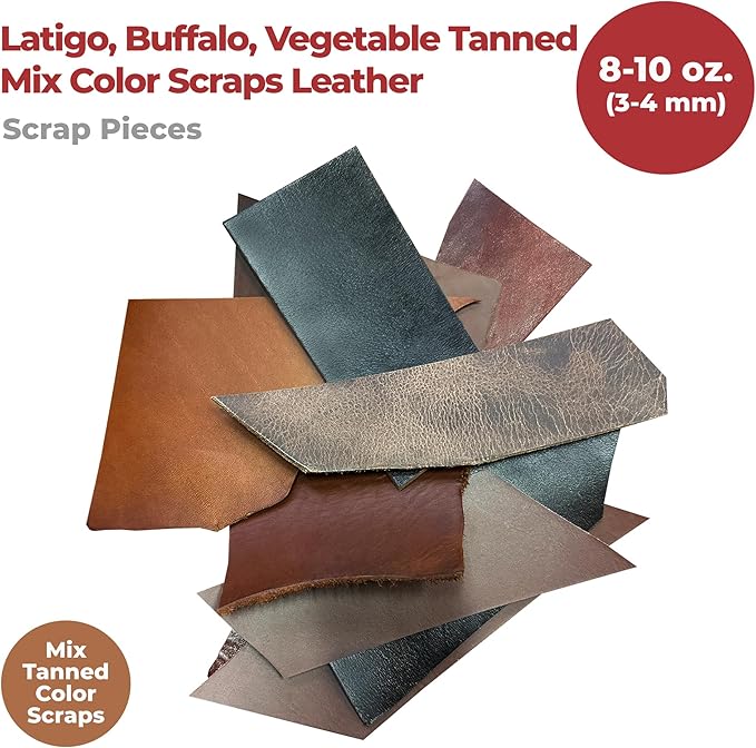 ELW Vegetable Tanned Leather Scraps | 4-10 oz Mixed Weight | Size: 50 LB | Genuine Cowhide Full Grain Leather Remnants for DIY, Crafting, Leatherworking, Tooling | Color: Veg Tan Mixed Weight