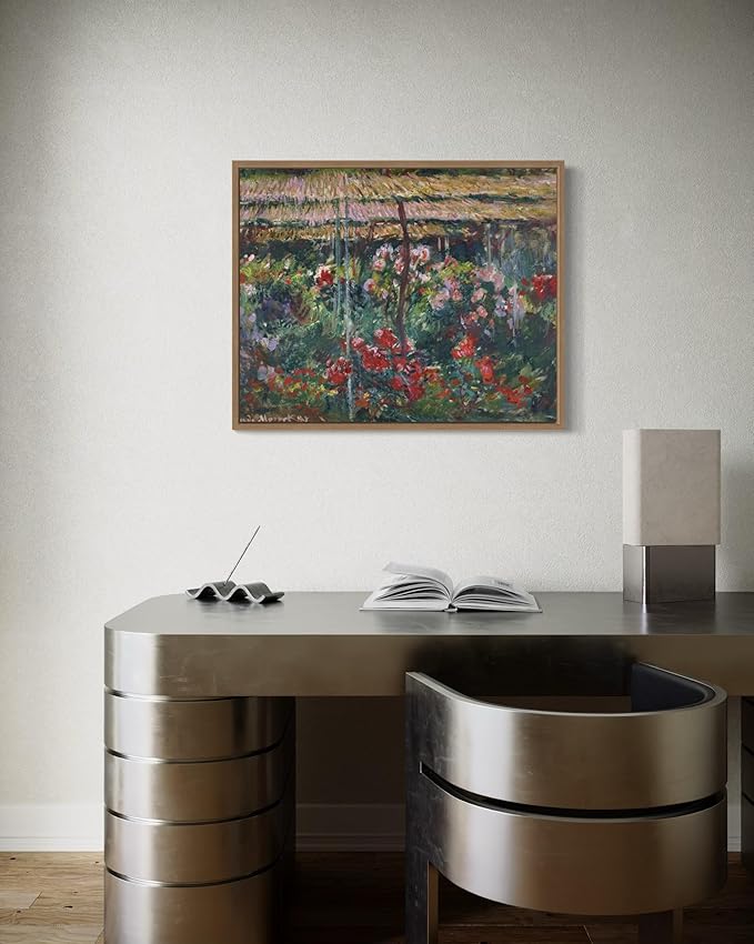 Peony Garden Claude Monet Wall Art Print Poster, Impressionist Painting Wall Art Wall Decor, for Bedroom and Living room Bathroom Decor 115 (Peony Garden, 16 x 20 inches, Wood Frame)