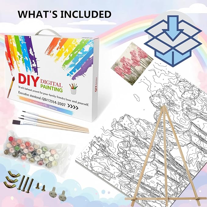 BAISITE Paint by Numbers Kit for Adults Beginners,20" Wx16 L Canvas for Painting Kits for Adults in Colorful Box Poppy Flowers-BSC002-Already Stretched on a Wooden Frame