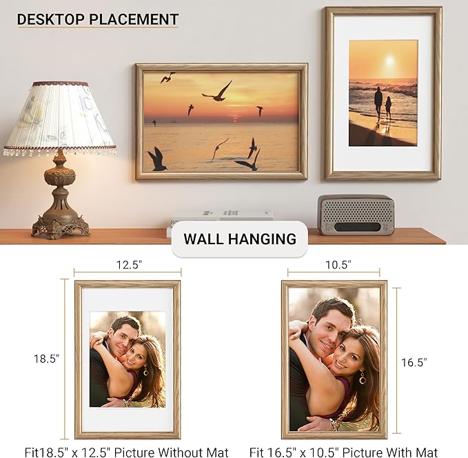 Heimlove 11x17 Picture Frame,11 x 17 Solid White Oak Photo Frame Matted to 8x12 with Tempered Glass,11"x14" Handcrafted wood Poster Frame,Vertical or Horizontal Wall Hanging Display,1 Pack
