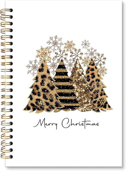 XNXLDYLH Gold Leopard Merry Christmas Tree Notebook Journal, Preppy Trendy Aesthetic Spiral Notebook, Funky Snowflake Journals Notebooks, Christmas Office School Supplies Gifts for Coworker, 5.5x8.3In