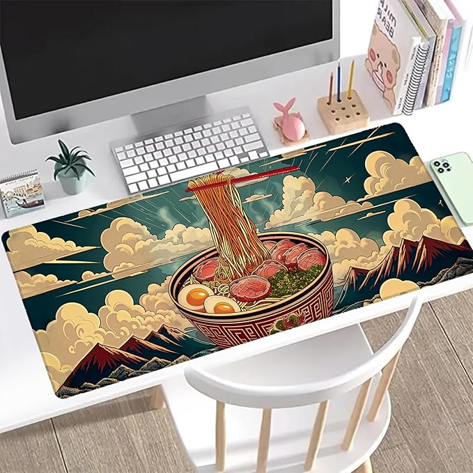 Epic Ramen Gaming Mouse Pad, Office Desk Mat, Anti-Slip Rubber Base Cool Aesthetic Mouse Pads for Computer Laptop Keyboard School Home Desktop Gamer Home Accessories Decor 31.5" x 11.8"