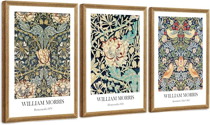 Fantasy Artists 3 Pieces Framed William Morris Wall Art Vintage Botanical Floral Art Wall Decor Painting Farmhouse Artwork Aesthetic Posters Prints for Living Room Bedroom Bathroom 16" x 24"