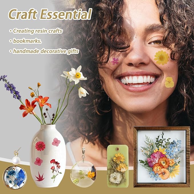 173Pcs Real Dried Pressed Flowers for Crafts - Natural Dry Flower Kit for Resin, Stickers, Bookmarks, Candle Making, Soap, Nail Art, Frames, Invitations & Jewelry