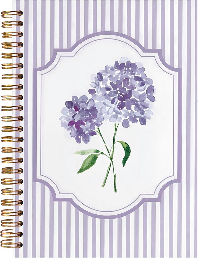 Coquette Preppy Purple Hydrangea Notebooks, Purple and White Stripes Girly Floral Journal, Aesthetic Hydrangea Flower Spiral Notebook Journal for Note Taking, Girly Office Supplies, 5.5x8.3 Inch
