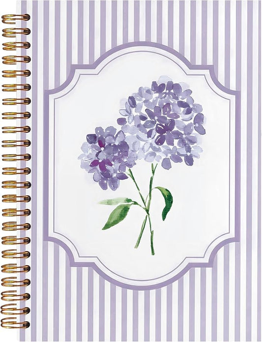 Coquette Preppy Purple Hydrangea Notebooks, Purple and White Stripes Girly Floral Journal, Aesthetic Hydrangea Flower Spiral Notebook Journal for Note Taking, Girly Office Supplies, 5.5x8.3 Inch