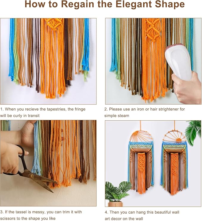 2 Pack Macrame Sun Wall Decor Hanging Tapestry Sunrise Sunset Wall Art Set, Hand Woven Boho Tapestries Colorful Decor for Bedroom Living Room Nursery Apartment (2 Pcs)