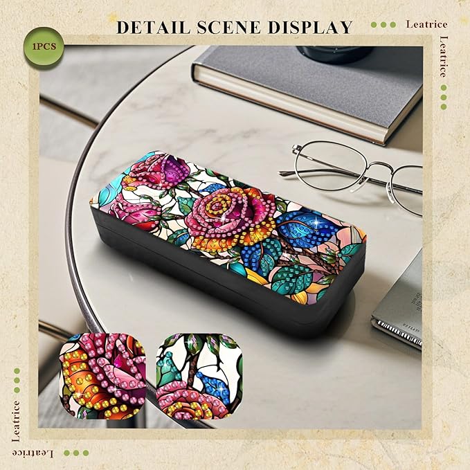 Leatrice Flower Diamond Art Kits for Adults Small Diamond Painting Kit Gem Art Paint by Diamonds Dot Eyeglasses Case 5d Diamond Art DIY for Beginner Women Rose