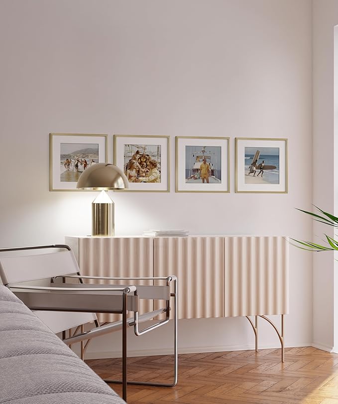 HAUS AND HUES 16x16 Gold Metal Picture Frames Matted to 12x12 - Premium Aluminum with Hanging Hardware, Shatterproof Plexiglass - Ideal for Home or Office (16x16 in, Gold, Set of 4)